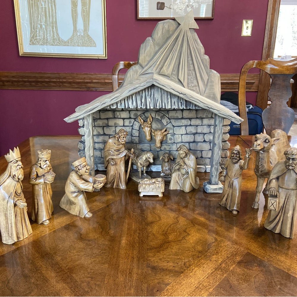 SOLD Vintage Hand-Carved Wooden Nativity Set